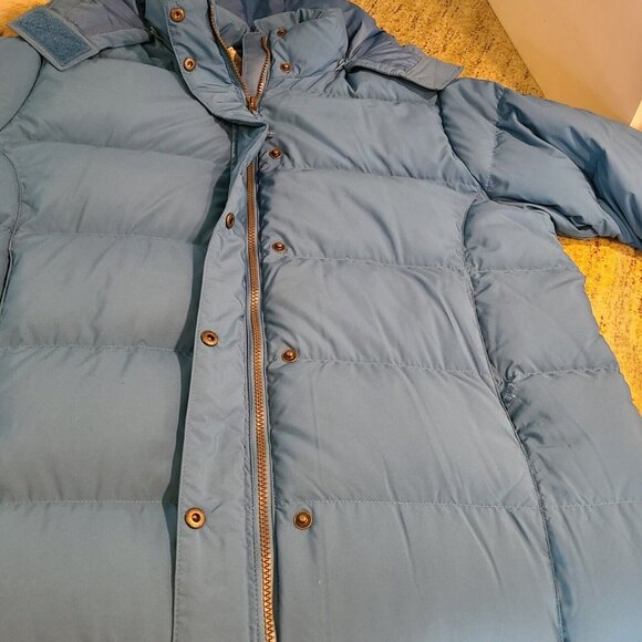 L L Bean Long Goose Down Puffer Coat Women's Size XL Petite Blue Hooded Faux Fur - Picture 7 of 16